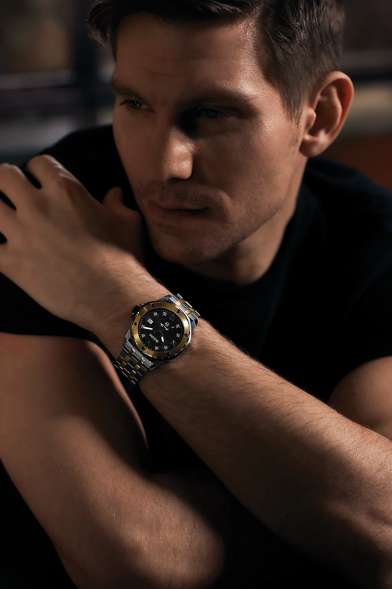 Black Dial Stainless Steel Bracelet Marine Star 98D175 | Bulova